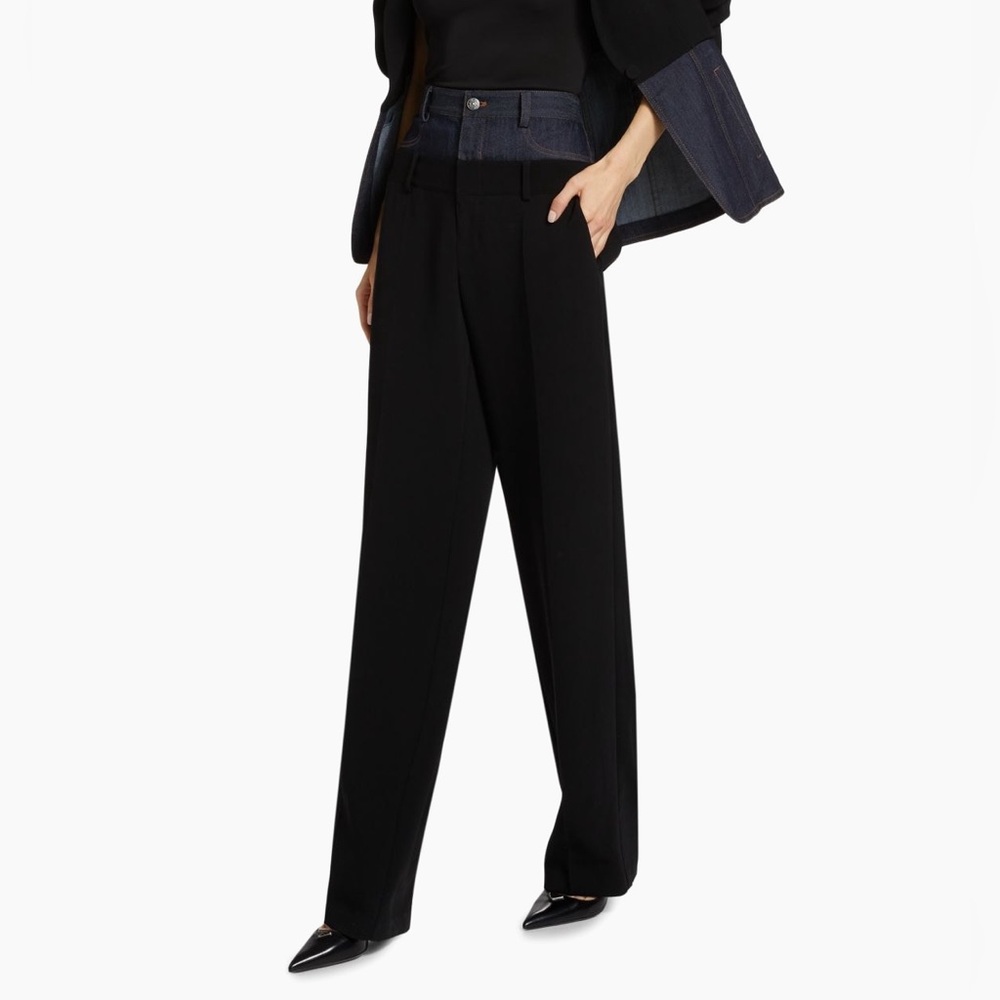 Cinq A Sept Dionne Mixed Media Straight Leg Pant in Black/ Indigo